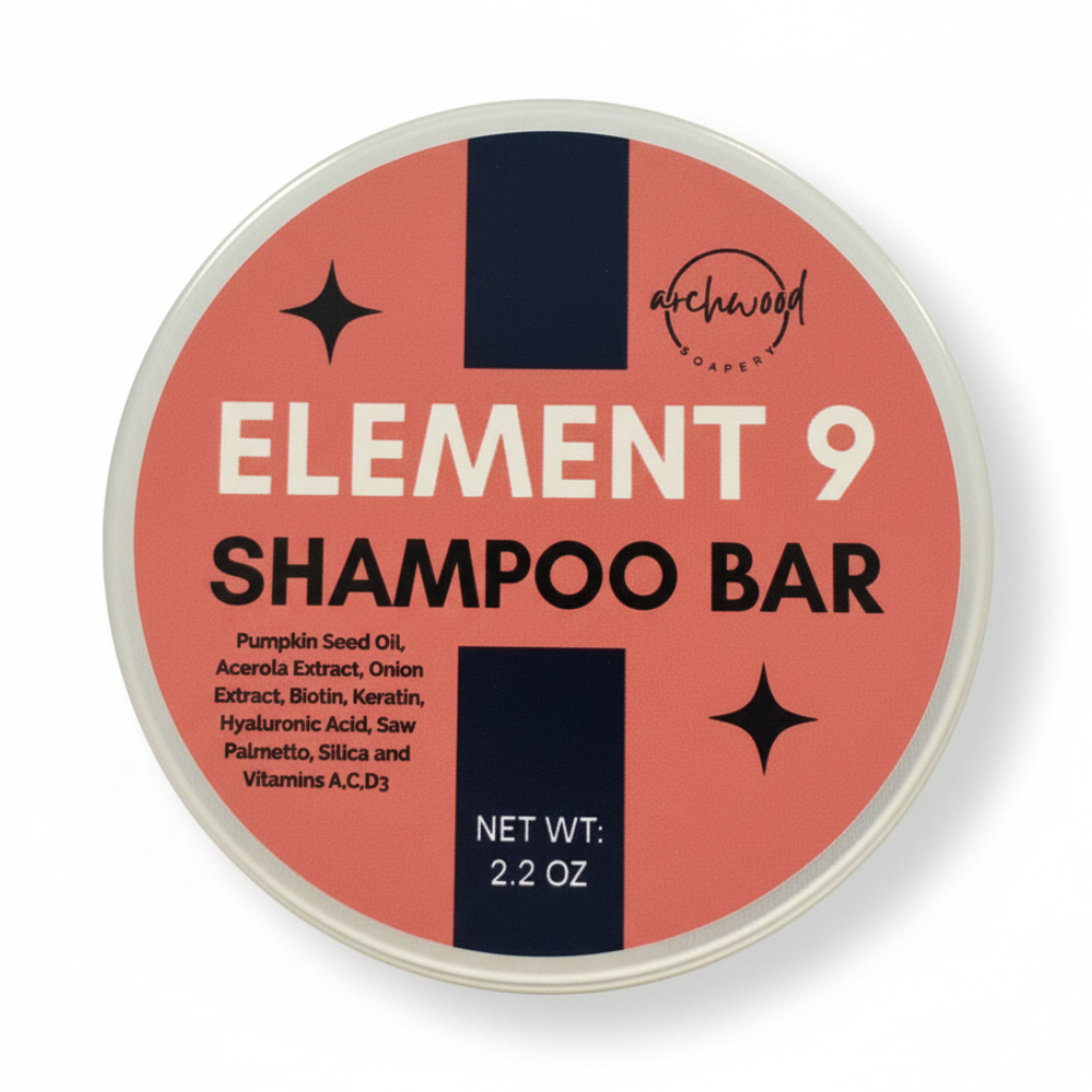 Element 9 Shampoo Bar packaging with Archwood label on a white background