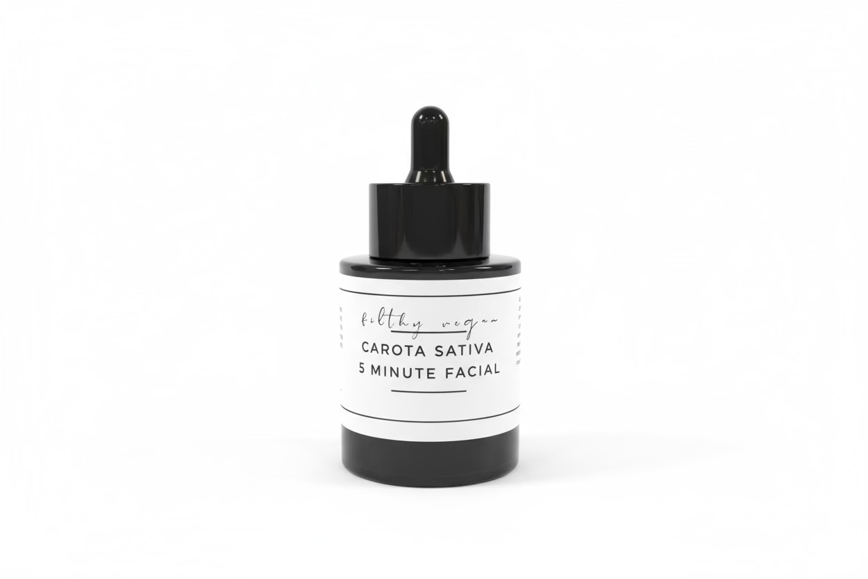 Skincare dropper bottle with label on a white background