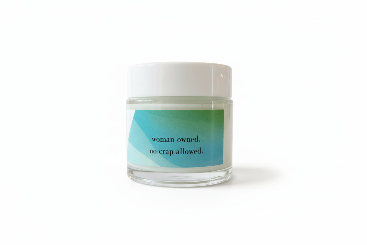 Jar with a blue label on a white background