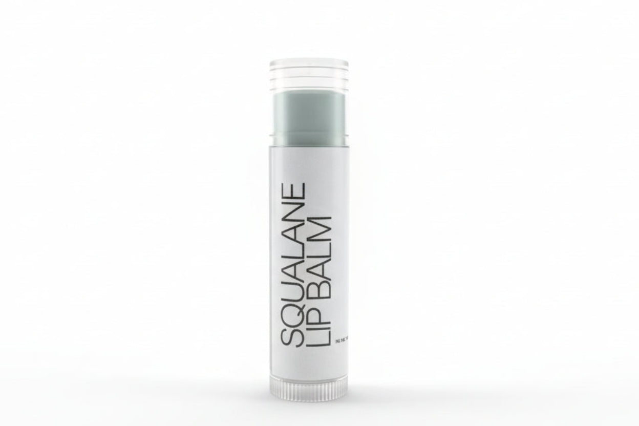 Squalane lip balm on a white background