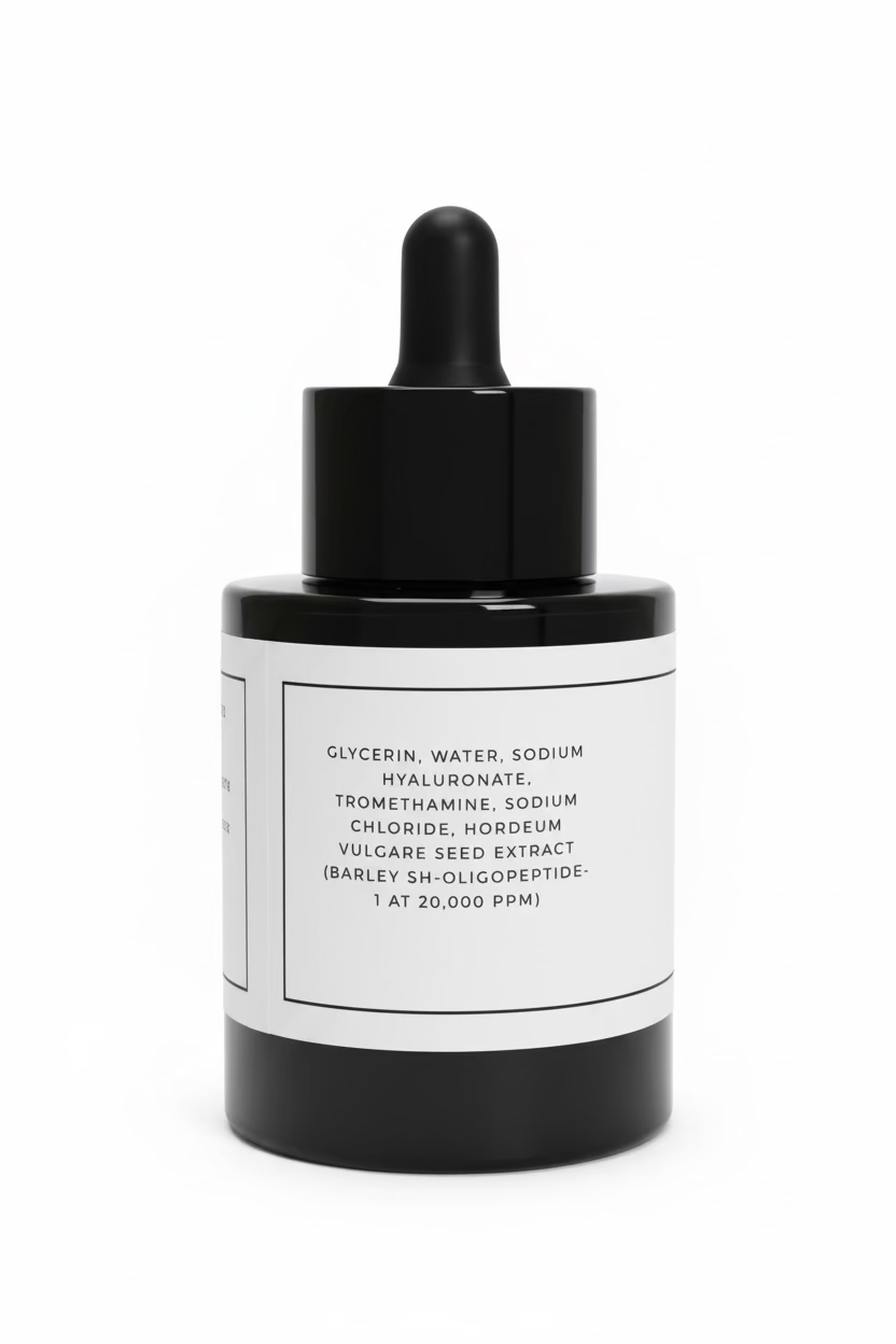Skincare dropper bottle with a black cap on a white background